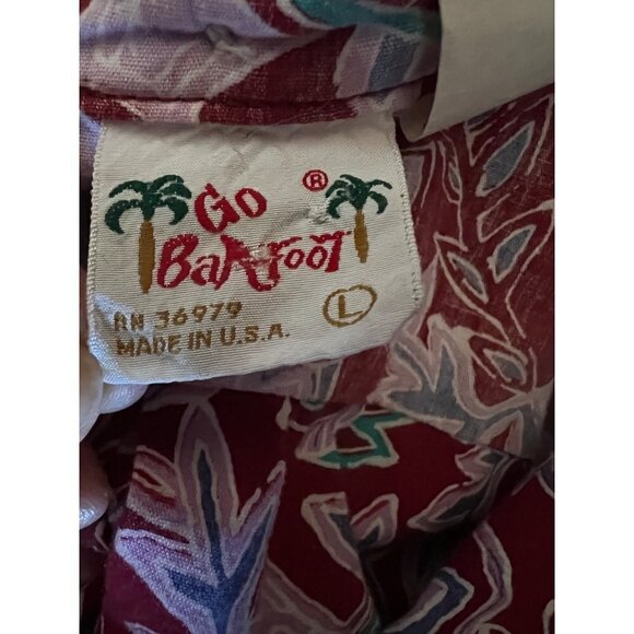 Go Barefoot Mens Vintage Reverse Print Red Pullover Hawaiian Shirt Large Pocket - Picture 8 of 10
